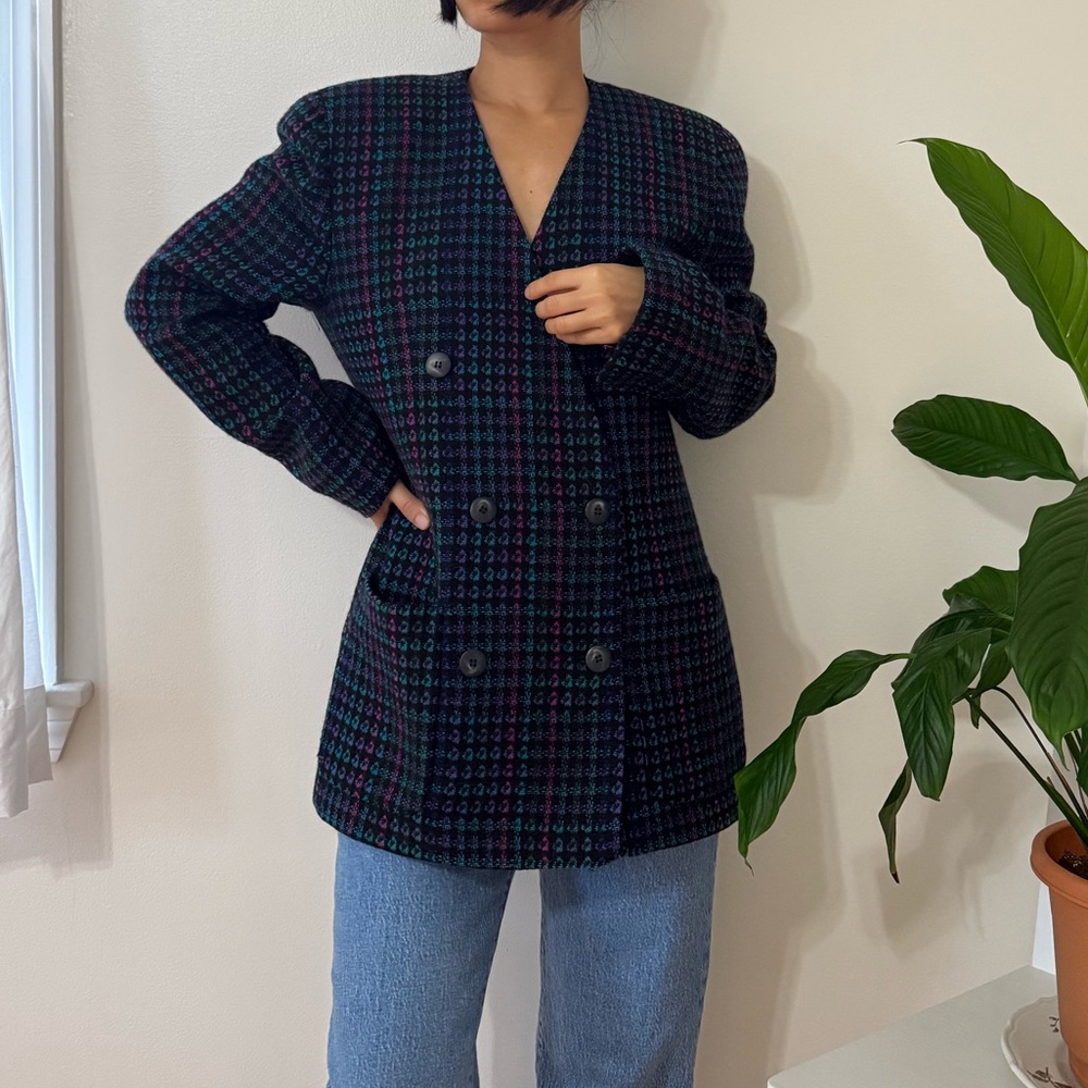 Vintage Colours By Alexander Julian 100% Wool Multi Color Plaid Blazer Size 8